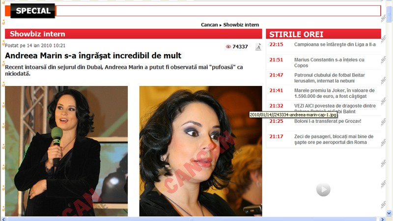 Din Gardianul până în Cancan, Andreea Marin s-a îngrășat teribil în aceeași zi