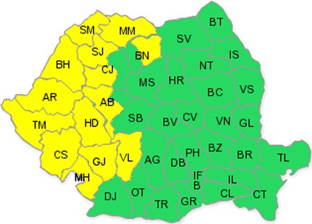 Un nou Cod Galben de ploi puternice, vânt şi polei