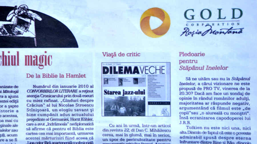 “România literară” ia un ban de la Gold Corporation