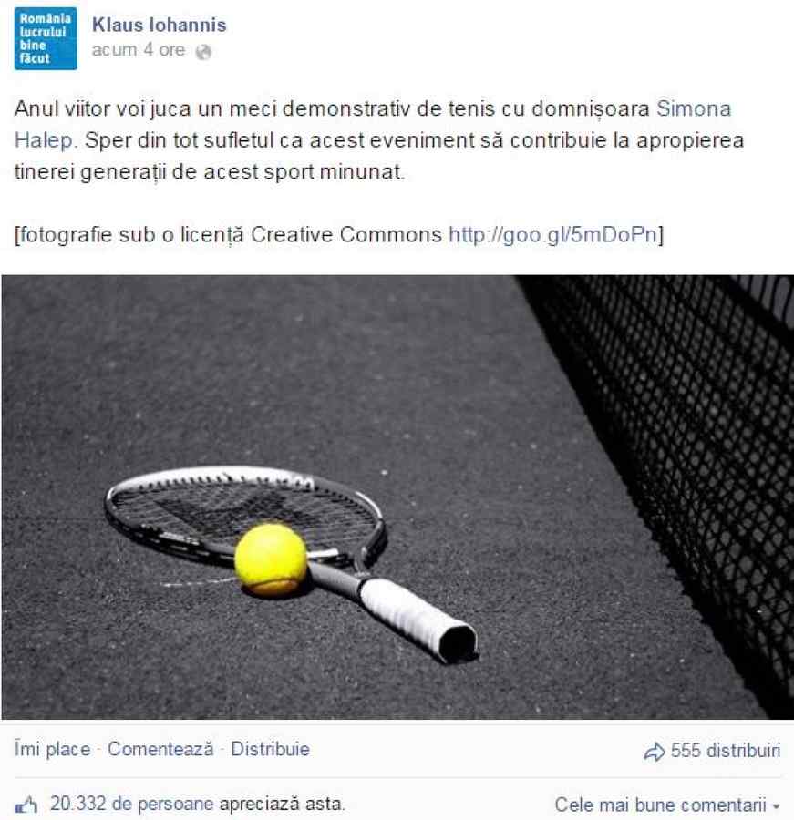 Klaus Iohannis a confirmat meciul demonstrativ cu Simona Halep