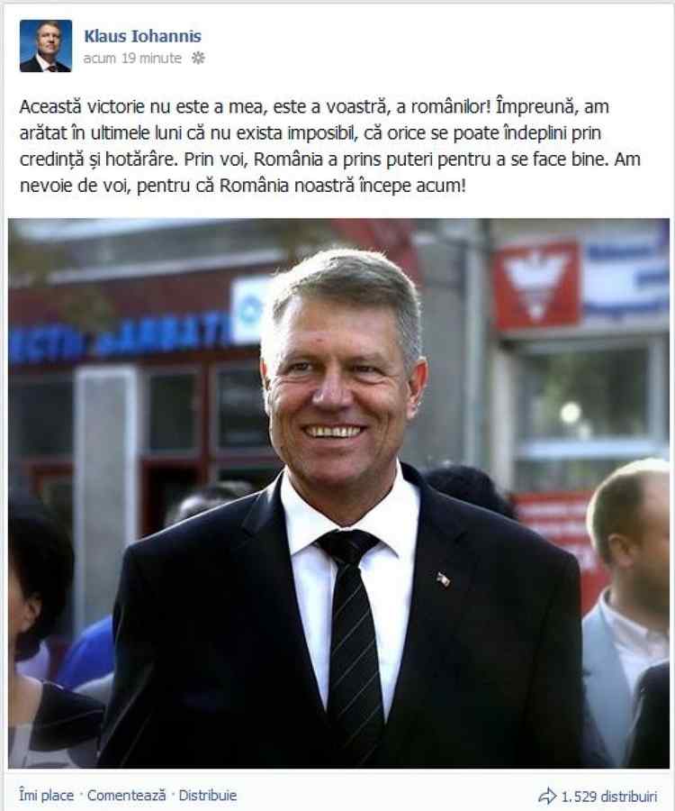 Iohannis, nou mesaj pe Facebook