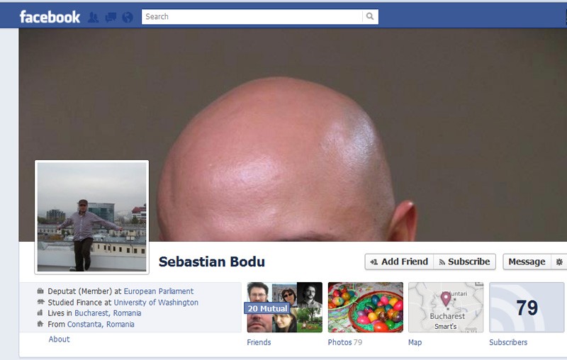 Așa arată pagina de pornire a contului de facebook a lui Sebastian Bodu