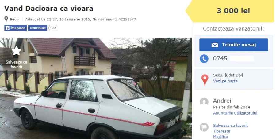 Vând Dacioara ca vioara