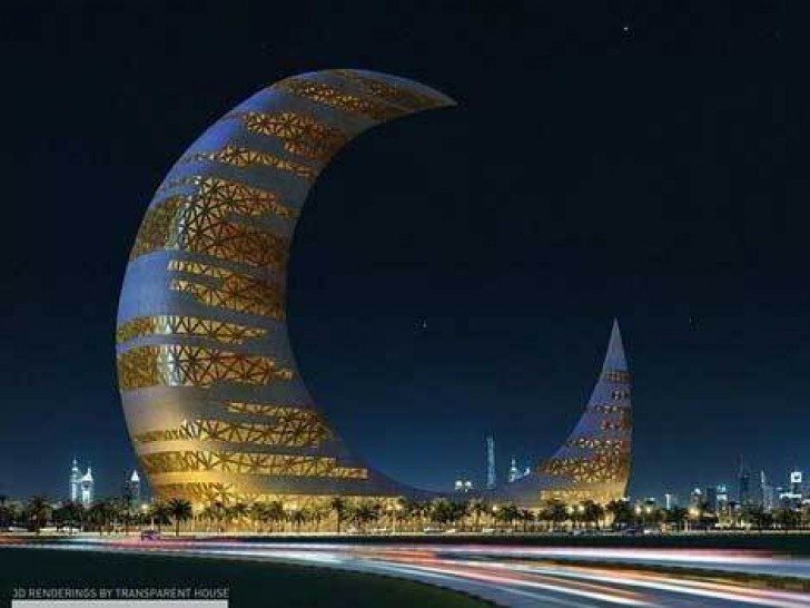 Un zgârie-nori în formă de semilună, simbolul Dubaiului