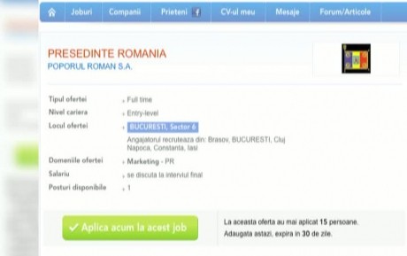 Anunţ inedit pe un site de recrutare: „Se caută un nou preşedinte!”