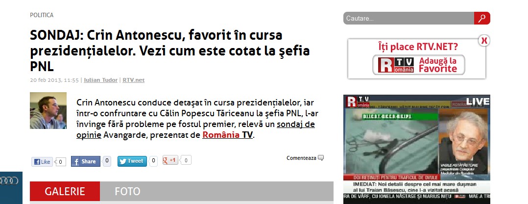 România TV a prezentat date inexistente dintr-un sondaj de opinie