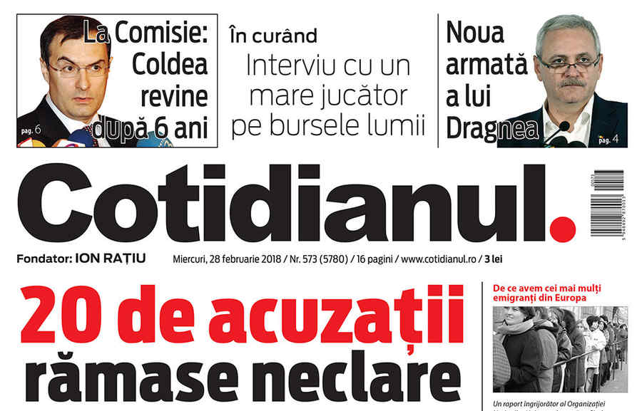 Principalele subiecte din ziarul Cotidianul de miercuri