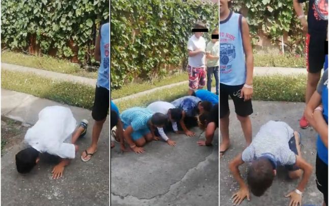 (VIDEO) Halucinant: Copii puși să facă mătănii pe asfalt