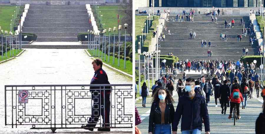 (GALERIE FOTO) Parcul Carol în data de 27 martie, 2020 și 2021