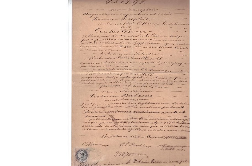 Victor Babeș și perioada studiilor vieneze. Laudatio
