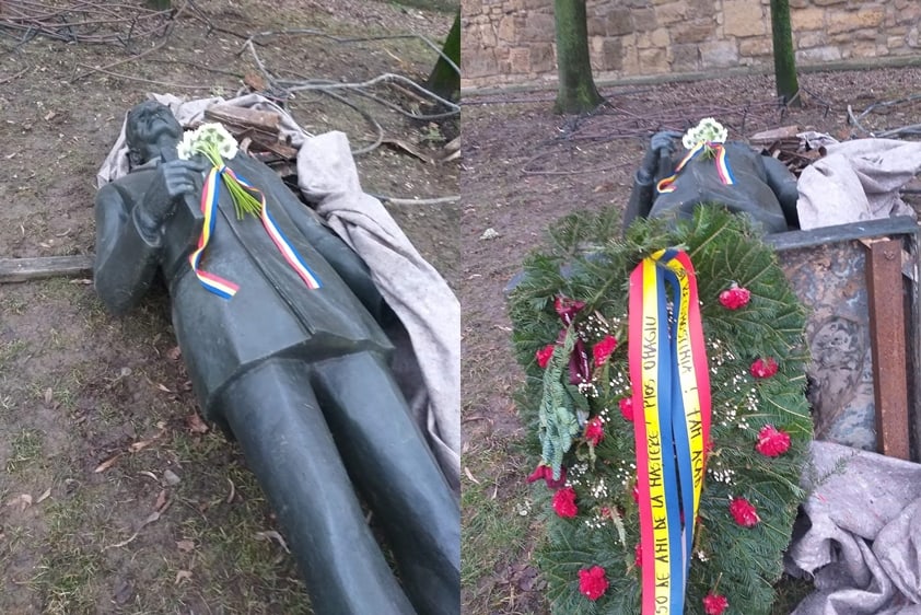 (FOTO) Statuia lui Iuliu Maniu din Cluj, dată jos cu excavatorul