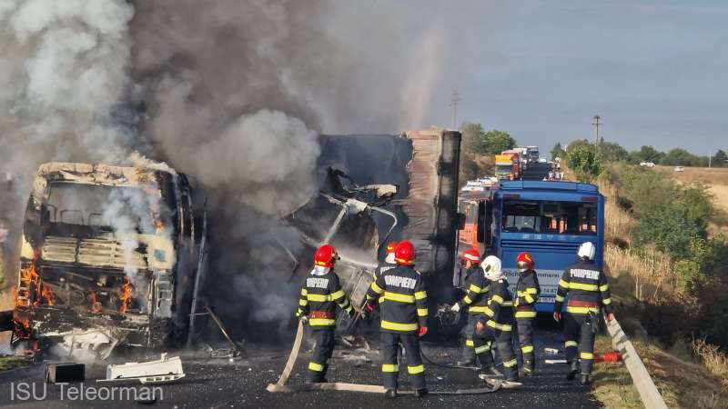 Accident grav pe E70: Impact urmat de incendiu (VIDEO)