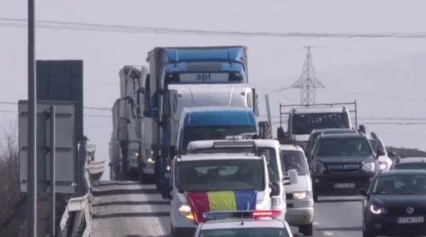 (VIDEO) Protestul transportatorilor români, imagini. „Cred că s-a ajuns la 6.000 de camioane”