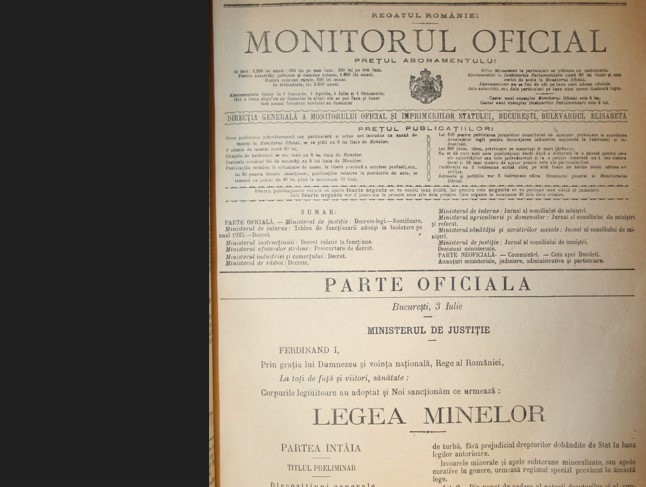Centenar:  Legea minelor din 4 iulie 1924 (I)