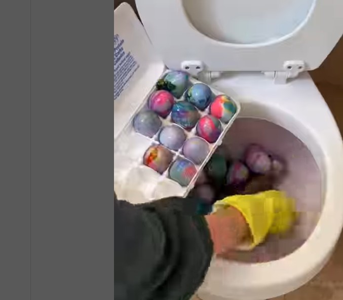 Vopsește ouă de Paște în vasul de toaletă (video)