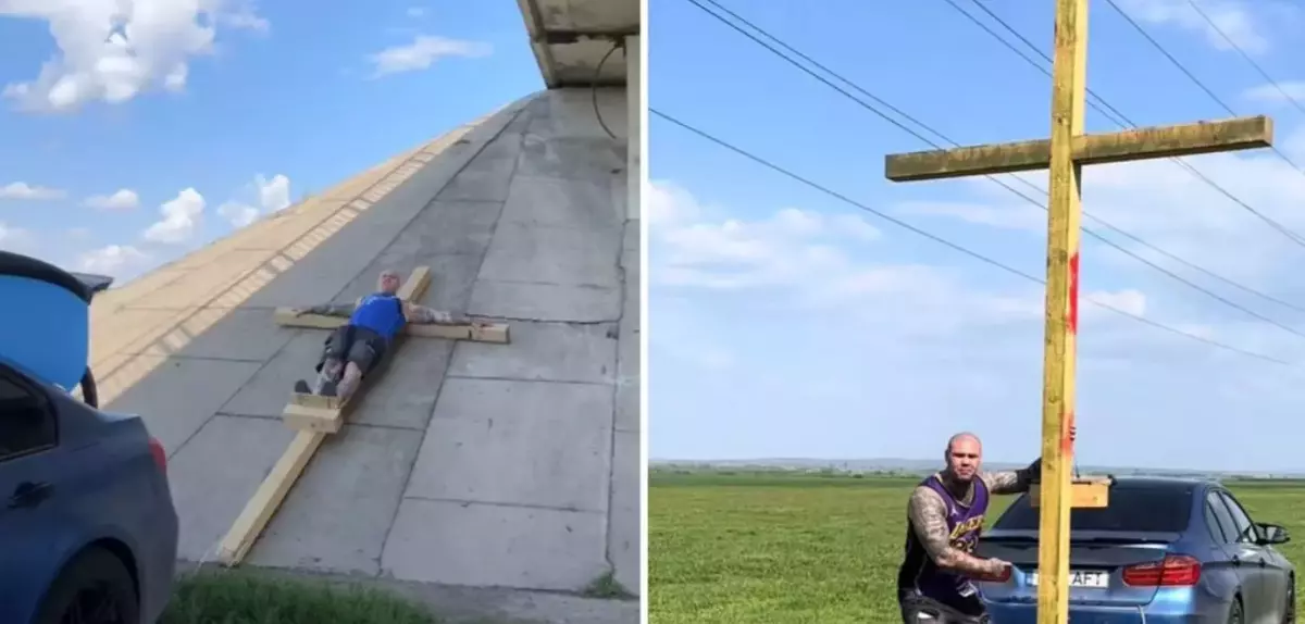 Luptătorul MMA Mihai Aftănase, răstignit pe o cruce