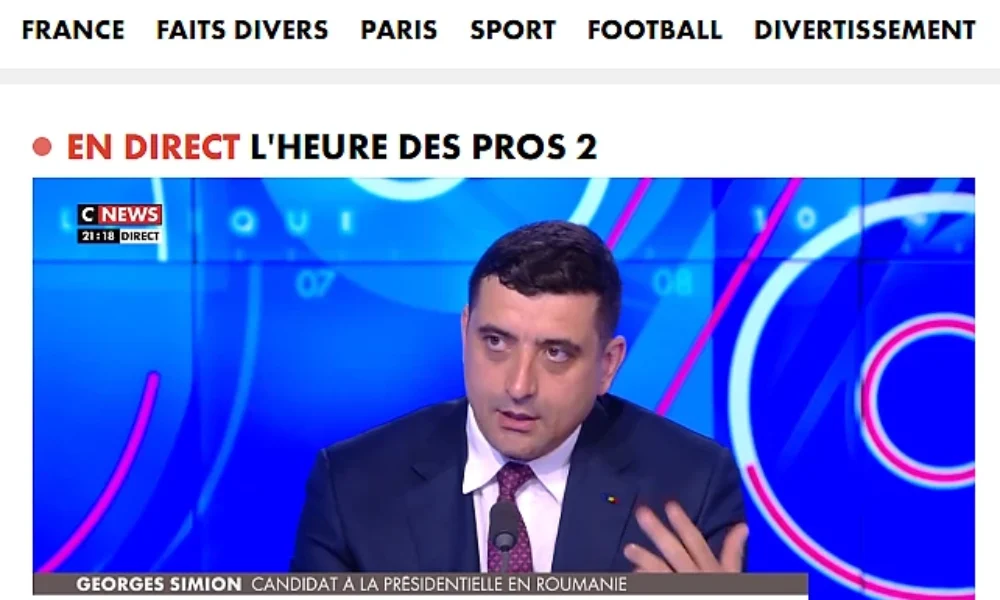 What did George Simion tell the French at Cnews?