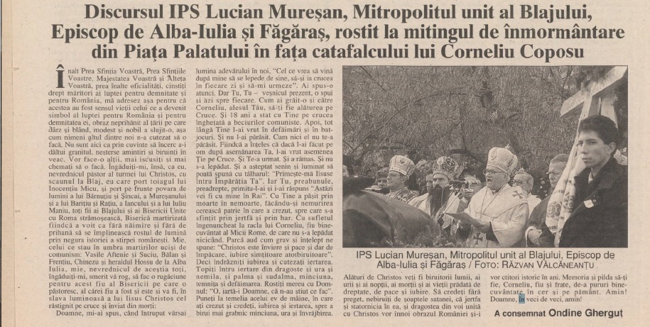 Discurs la catafalcul lui Corneilu Coposu - Cotidianul 1 Decembrie 1995