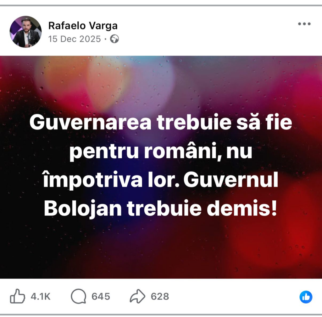 Rafaelo Varga cere demisia Guvernului Bolojan - Captură Rafaelo Varga