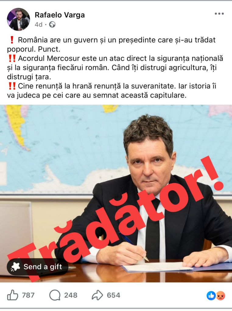 Rafaelo Varga mesaj anti-Nicușor Dan și anti-Bolojan - Captură Fb Rafaelo Varga