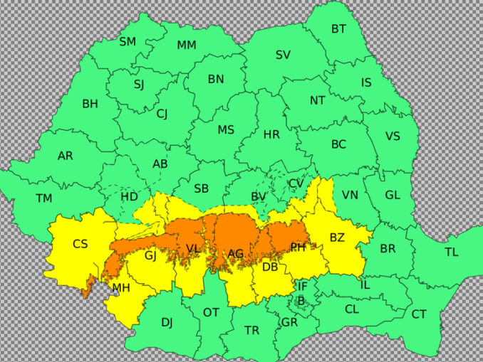Şase județe intră sub avertizare de cod portocaliu de ploi torențiale și viscol