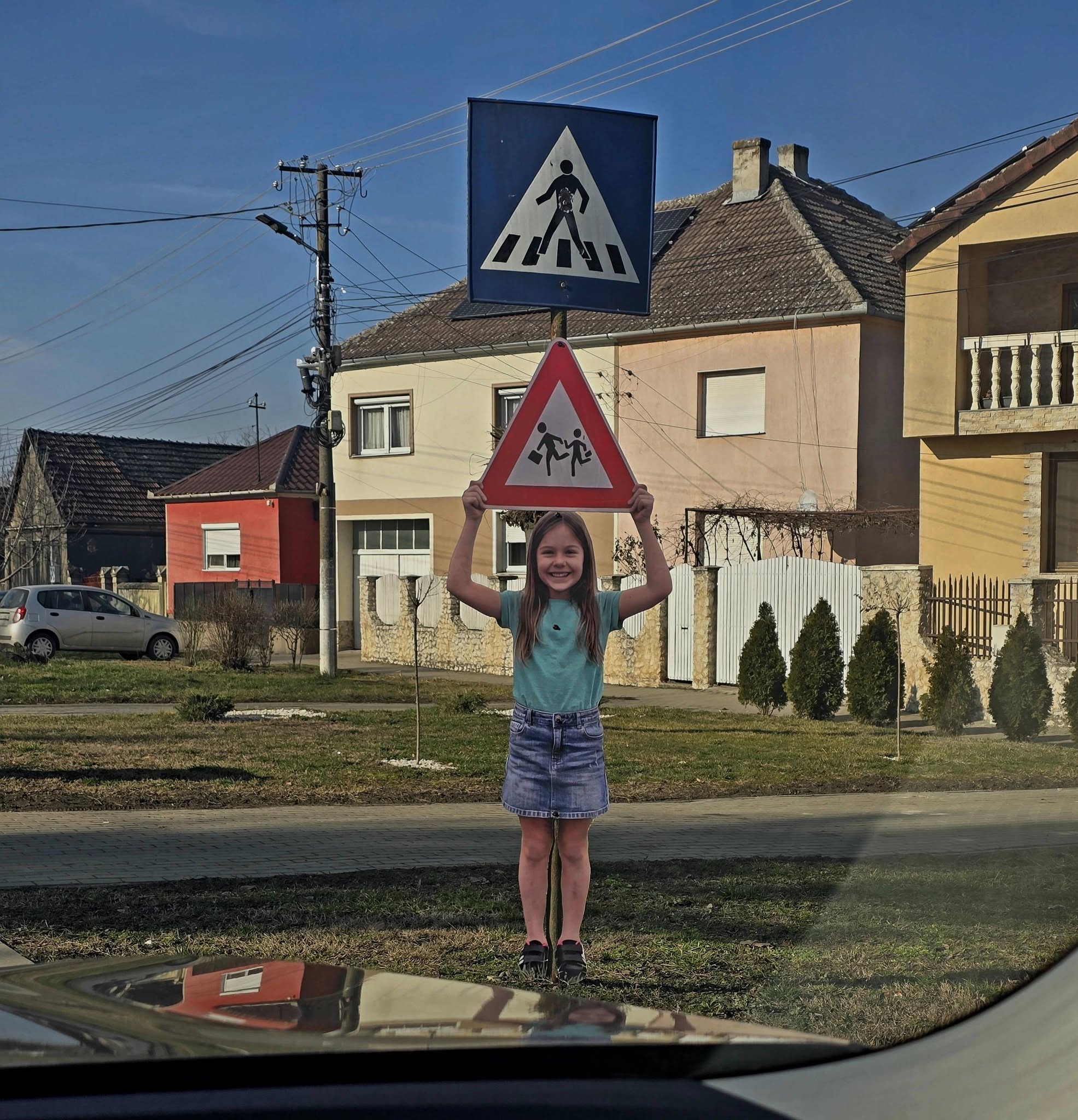 Indicatoare inedite care-i avertizează pe șoferi că se apropie de școli: Copii care țin în mâini semne de circulație