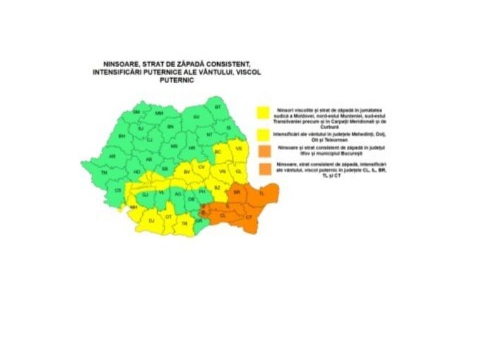Avertizări meteo: Cod galben și Cod portocaliu de ninsori și viscol