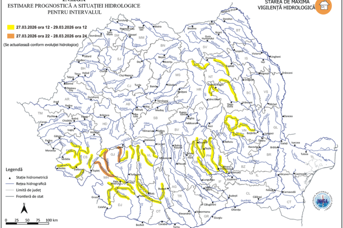 Cod portocaliu de inundații în mai multe județe