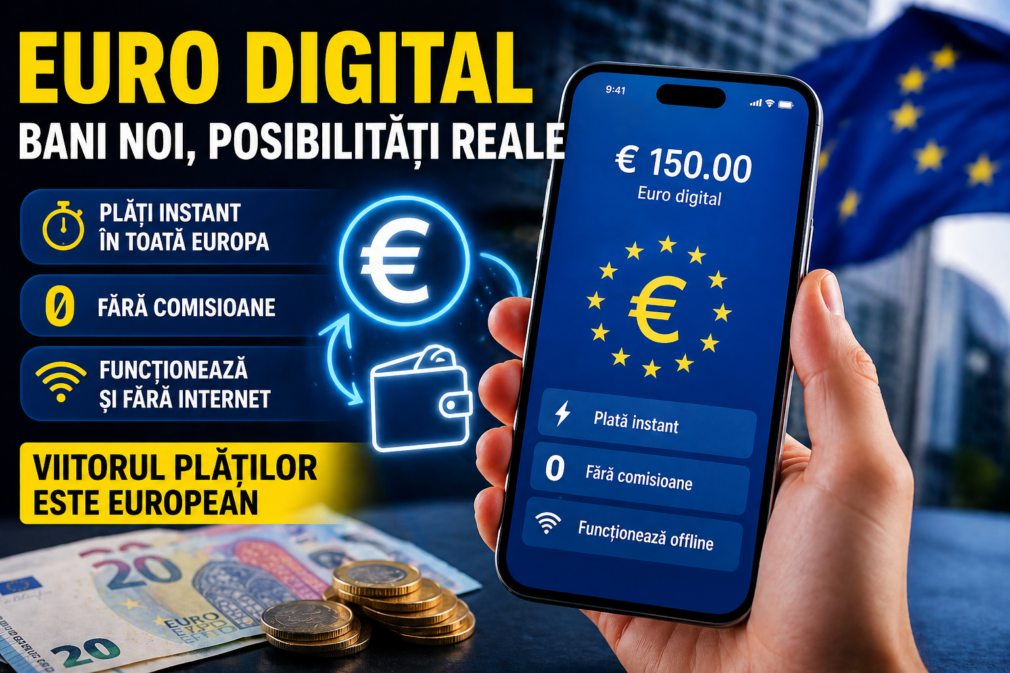 Euro digital vine în România: plăți gratuite și fără internet – mai riscant ca Bitcoin?