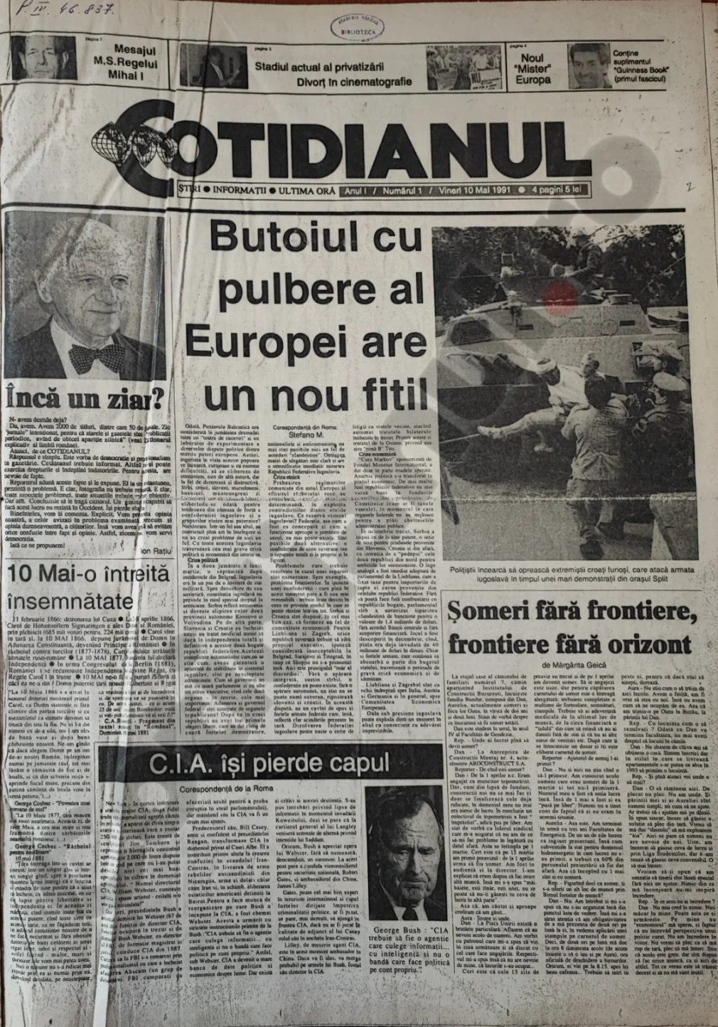 Prima zi de Cotidianul. Cum arăta numărul de debut din 1991. Printre ziariști, un viitor prim-ministru