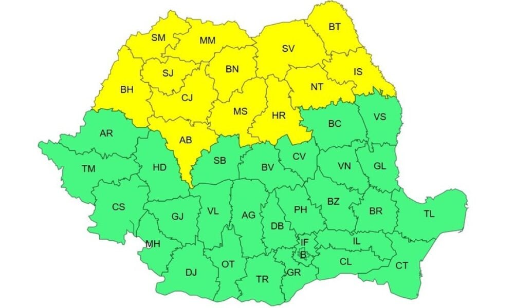 Cod galben de furtuni în Maramureș, Transilvania, Crișana și Moldova
