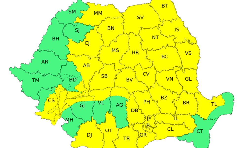 Weekend cu vreme instabilă: Averse abundente, grindină și vijelii în cea mai mare parte a țării