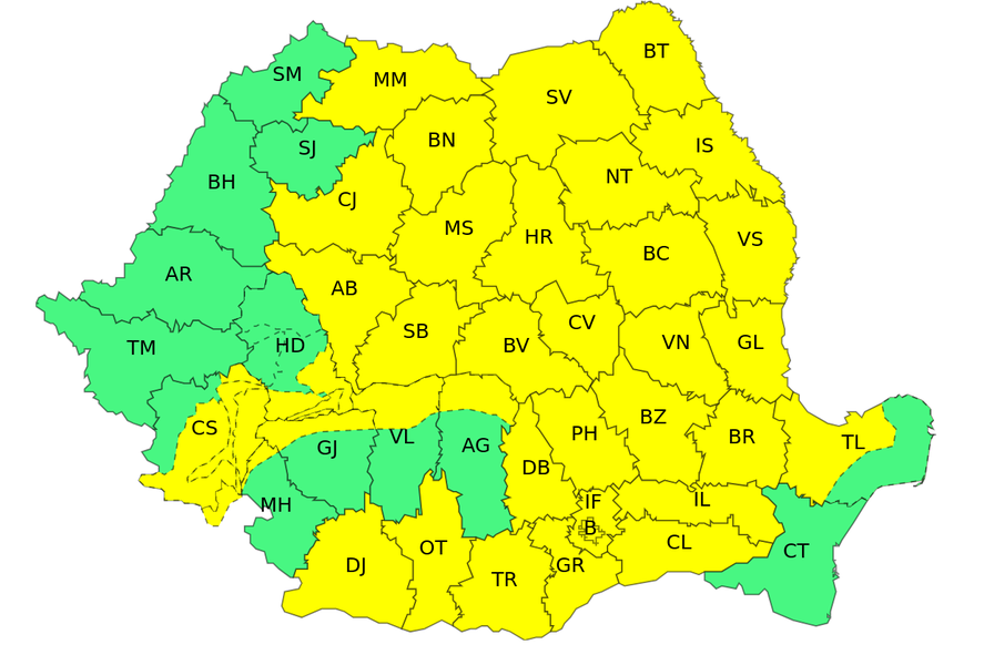Weekend cu vreme instabilă: Averse abundente, grindină și vijelii în cea mai mare parte a țării