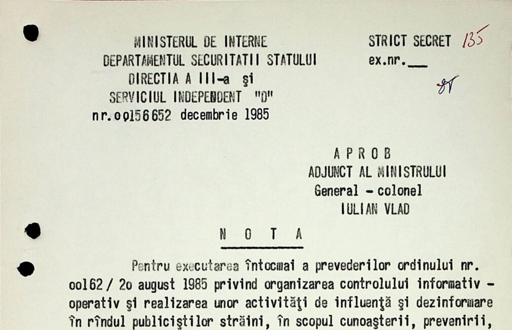 „Urmăriți toți jurnaliștii străini”. Ordinul „Strict secret” al Securității