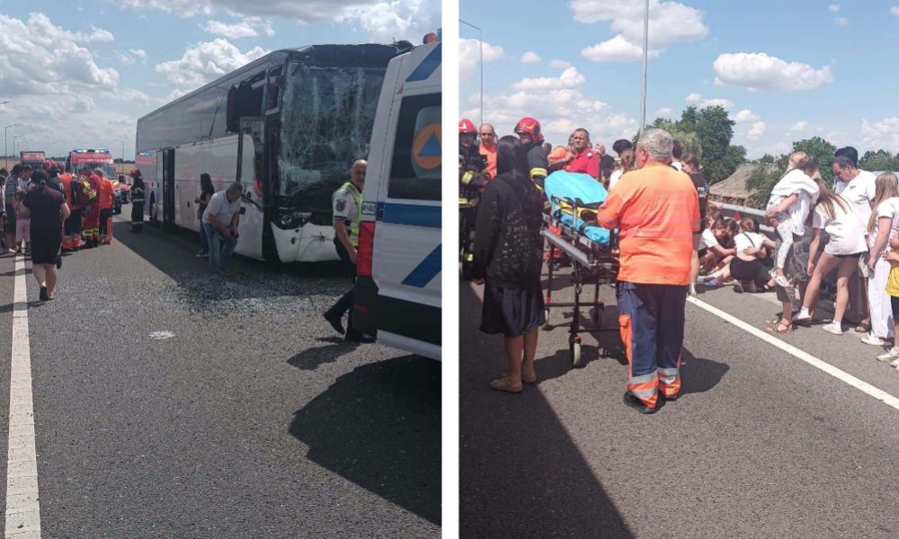 FOTO Planul roșu, activat în Călărași. Accident între un camion și un autocar cu 60 de persoane