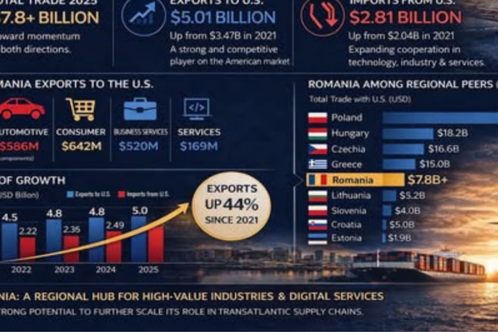 România își mărește afacerile cu SUA. Exporturile românești au ajuns la 5 miliarde
