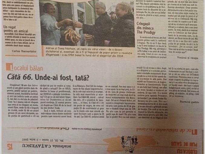 Cătă 66, sufrageria Bucureștiului de la începutul anilor 2000