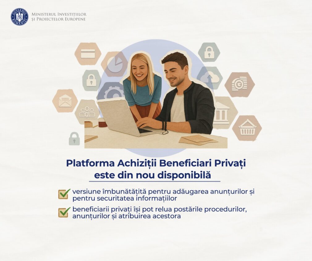 Aplicația de achiziții pentru beneficiarii privați de la Ministerul Investițiilor și Proiectelor Europene, activă din nou