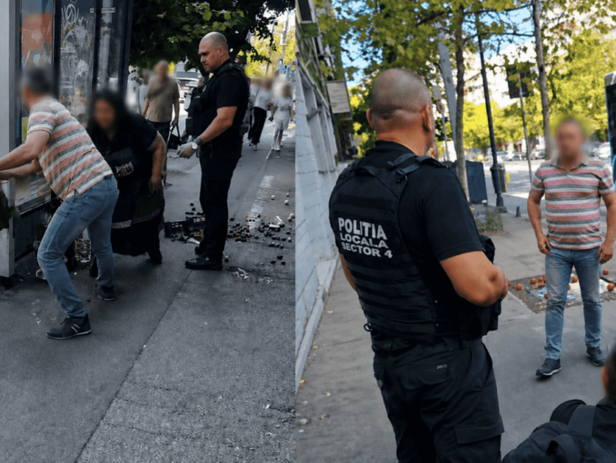 VIDEO. Imagini virale cu o bătrână plângând după „intervenția” unui polițist local din Sectorul 1. Agentul i-a aruncat o parte din marfă și a confiscat restul