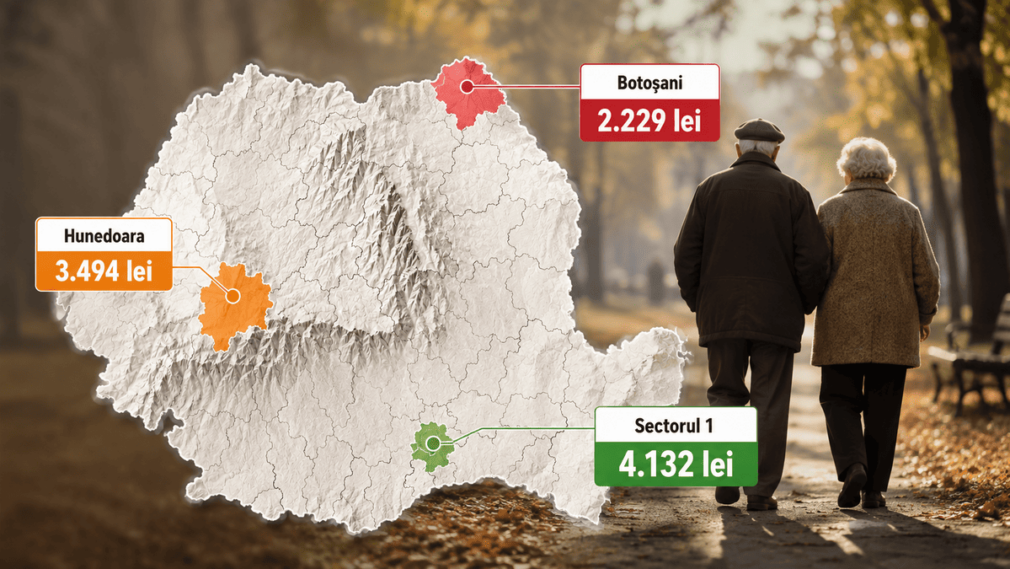 Unde se ia cea mai mare pensie din România. Diferența dintre Sectorul 1 din București și Botoșani ajunge la 1.903 lei pe lună