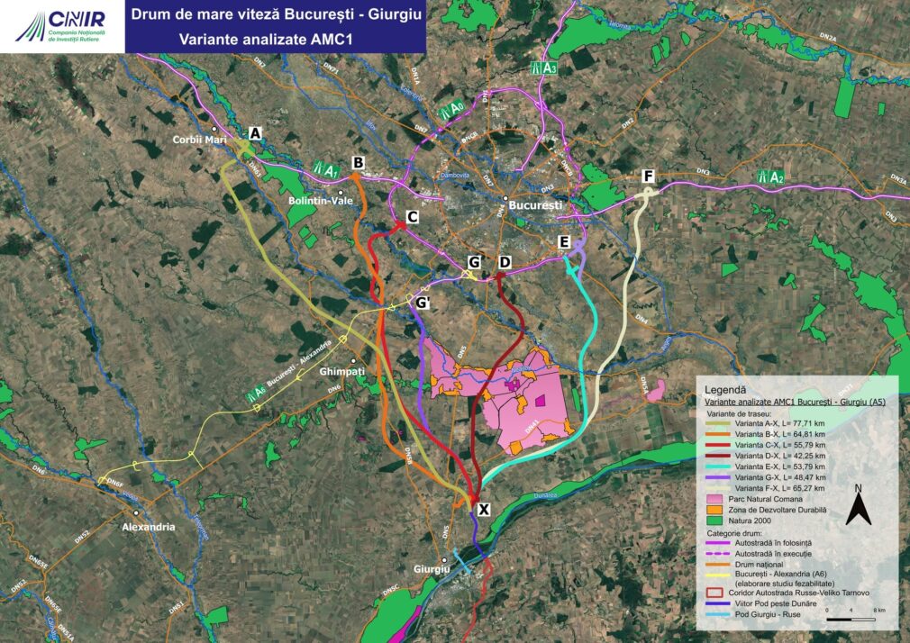 Șapte variante pentru Autostrada București – Giurgiu. Proiectantul a transmis traseele către CNIR