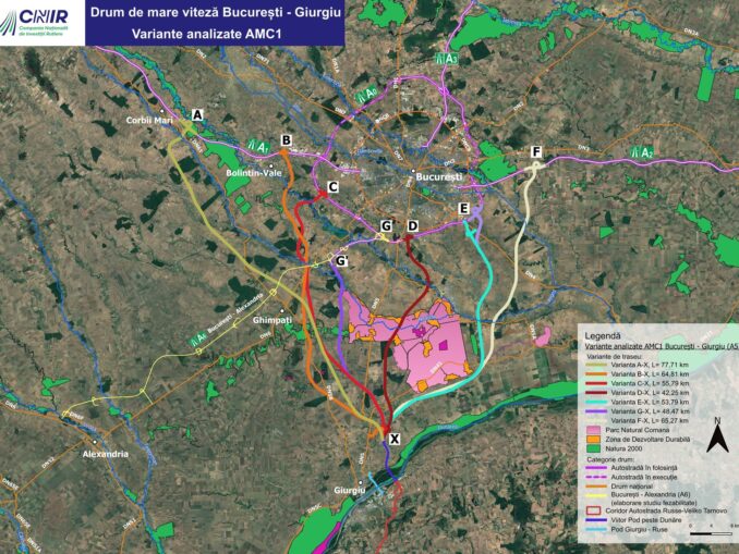 Șapte variante pentru Autostrada București – Giurgiu. Proiectantul a transmis traseele către CNIR
