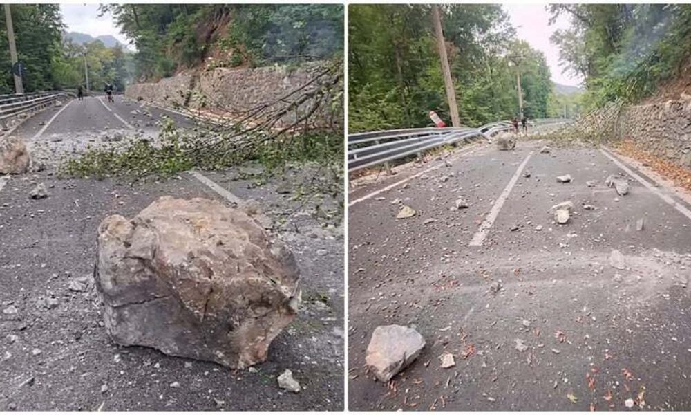 VIDEO Drumul spre Băile Herculane, închis după un incendiu de vegetație. Pietre și arbori s-au desprins de pe versant