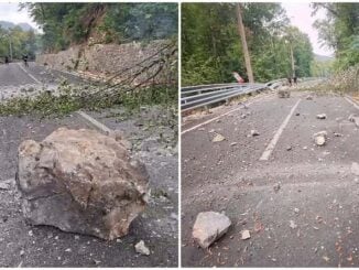 VIDEO Drumul spre Băile Herculane, închis după un incendiu de vegetație. Pietre și arbori s-au desprins de pe versant