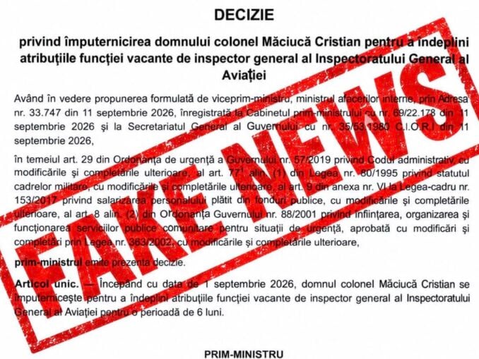 Fake news legat de o presupusă numire făcută de Ilie Bolojan, propagat online. Numele premierului și al secretarului general al Guvernului, scrise greșit