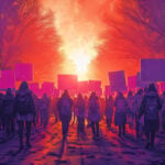 Imagine ilustrativă cu o manifestație în timpul unui protest de stradă.